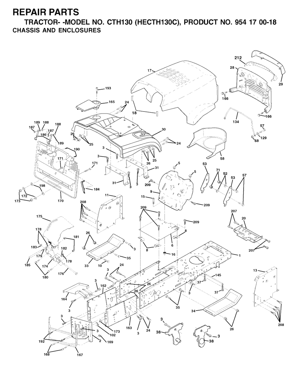 Chassis And Enclosures Diagram and Parts List for CTH130 (954170018-C)(2001-02) Husqvarna Lawn Tractor