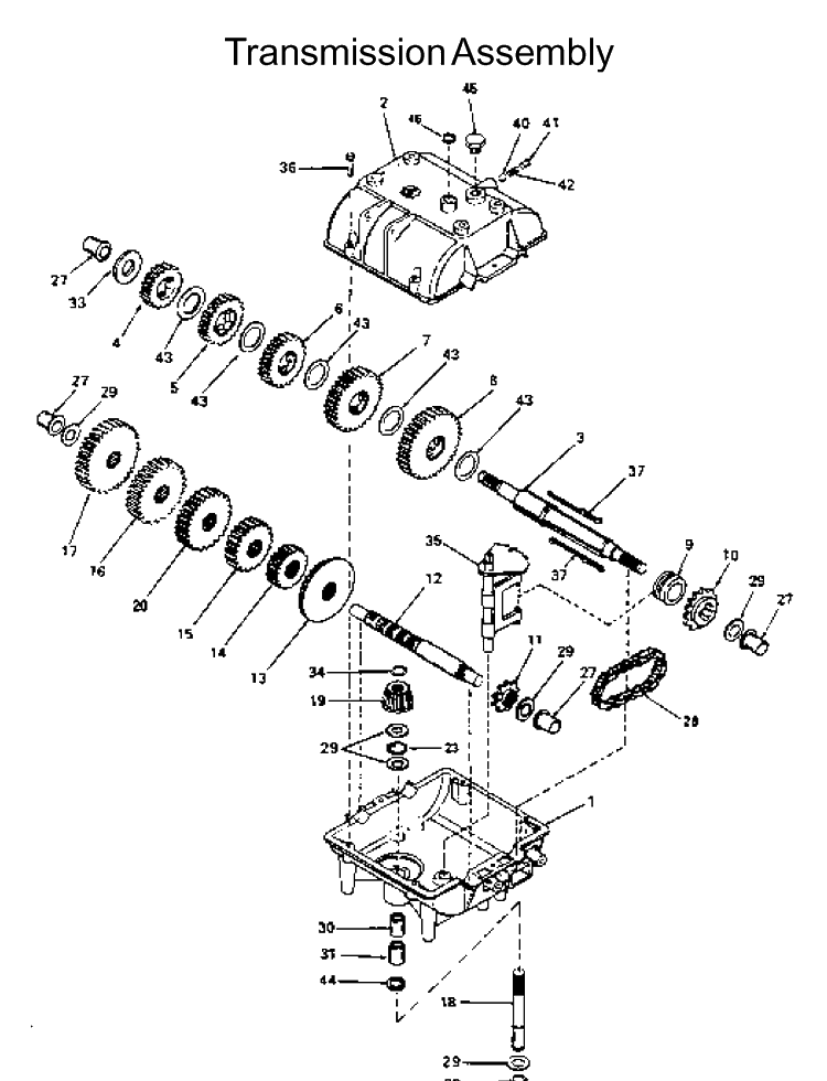 Transmission Diagram and Parts List for WG3613P (968999116)(2005-11) Husqvarna Lawn Mower