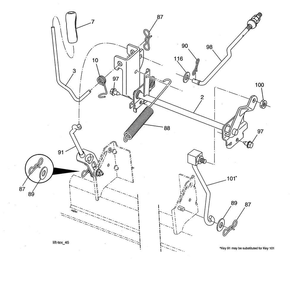 Mower Lift Diagram and Parts List for YTH20K42-96043027400  Husqvarna Lawn Tractor