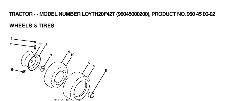 Wheels And Tires Diagram and Parts List for LOYTH20F42T (96045000200)(2006) Husqvarna Lawn Tractor