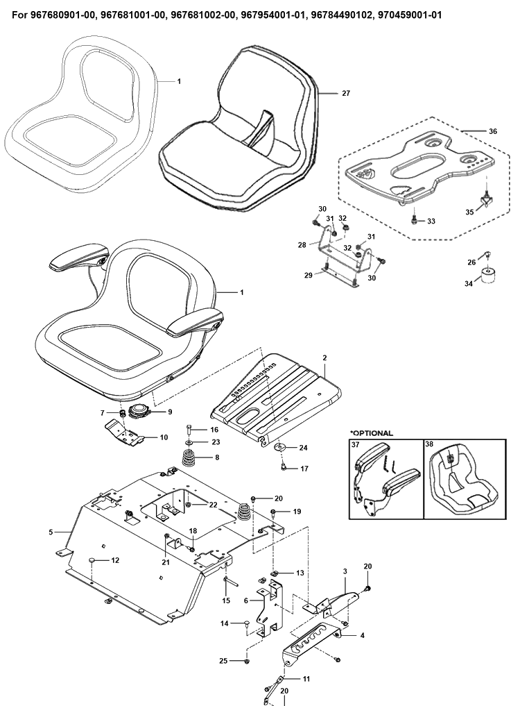 Seat Diagram and Parts List for Z254F  Husqvarna Lawn Mower