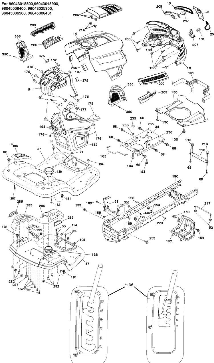 Chassis / Frame Diagram and Parts List for YTH24V54  Husqvarna Lawn Tractor