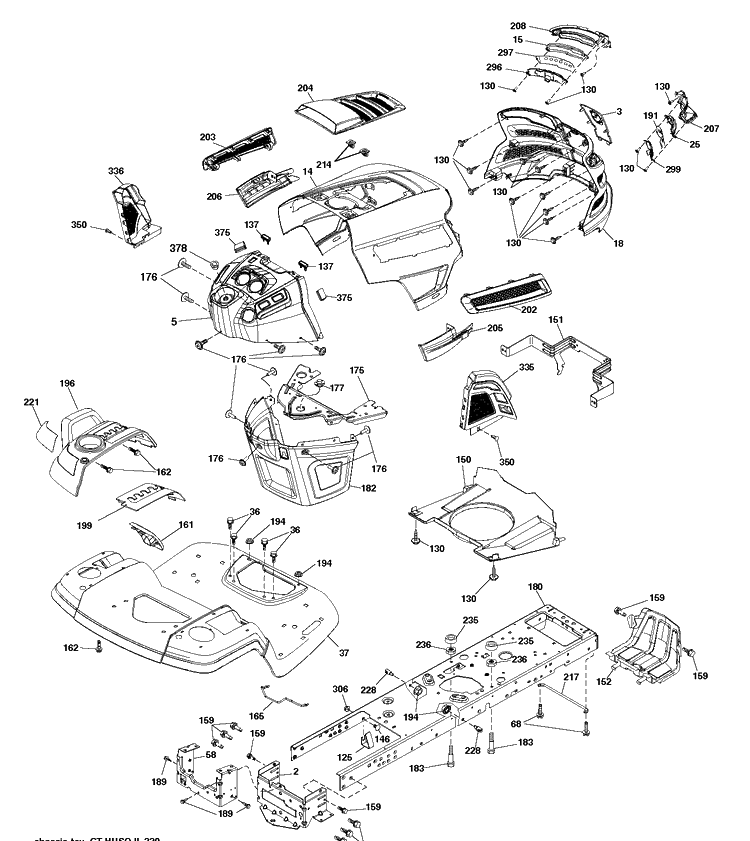 Chassis And Enclosures Diagram and Parts List for TS242 (96043030600)(2019-07) Husqvarna Lawn Tractor