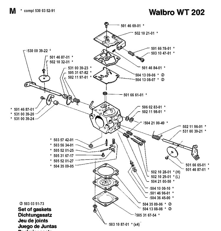 Carburetor Details Diagram and Parts List for 41 19912200001-19941800000 Husqvarna Chainsaw