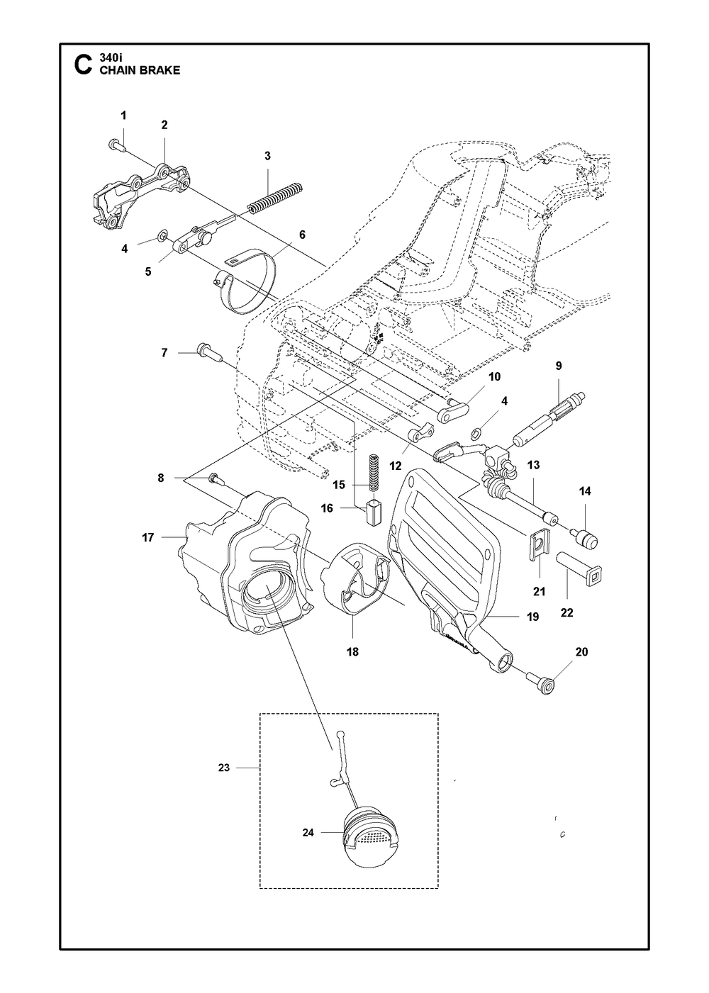 Chassis Diagram and Parts List for 340I  Husqvarna Chainsaw