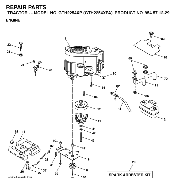 Engine Diagram and Parts List for GTH2254XP-GTH2254XPA 2004-08 Husqvarna Lawn Tractor