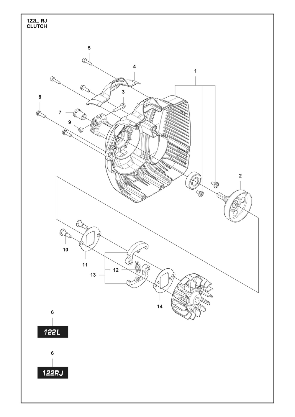 Clutch Diagram and Parts List for 122RJ  Husqvarna Brush Cutter