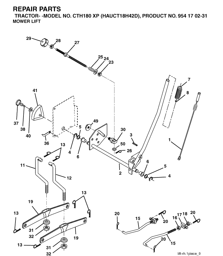 Mower Lift / Deck Lift Diagram and Parts List for CTH180XP (HAUCT18H42D)(2004-09) Husqvarna Lawn Tractor