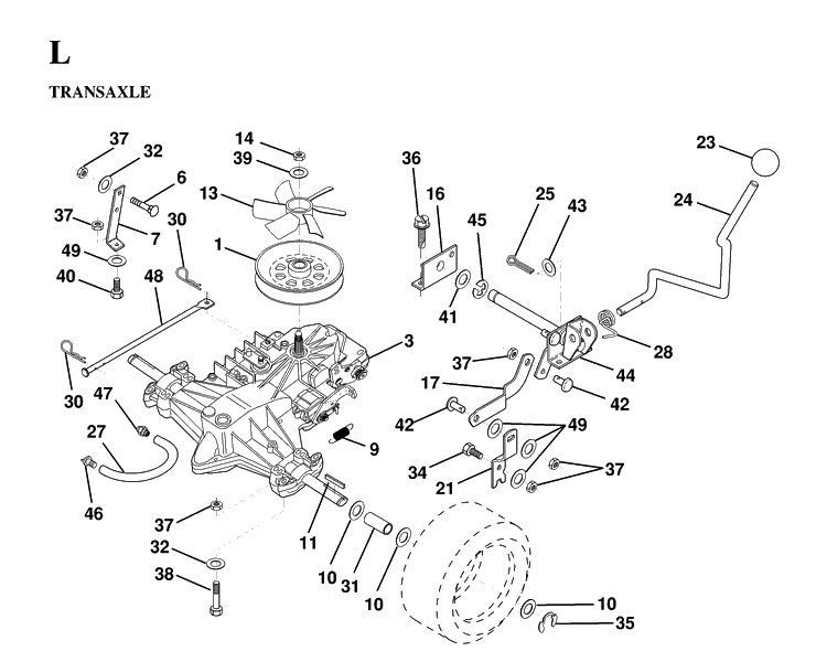 Transmission Diagram and Parts List for LTH130 (HE13H36D)(1997-03) Husqvarna Lawn Tractor