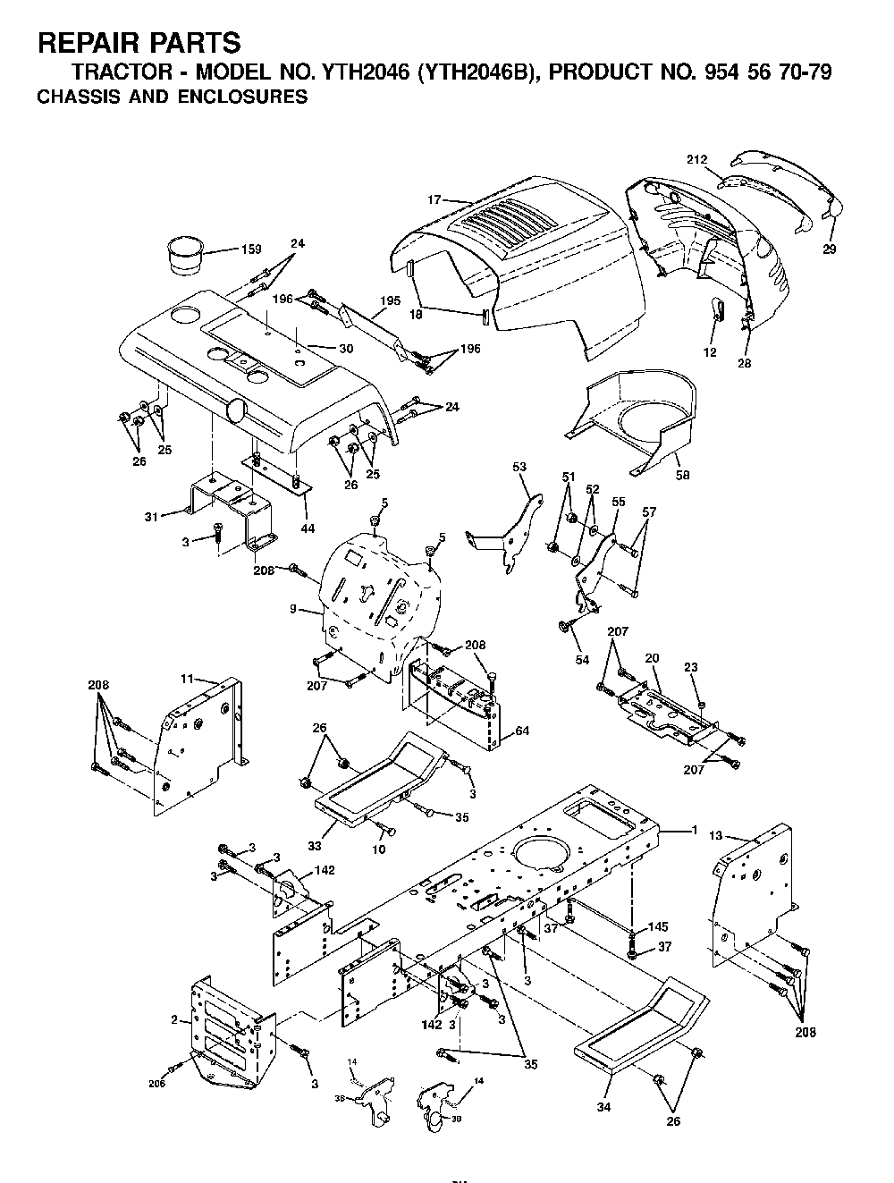 Chassis And Enclosures Diagram and Parts List for YTH2046B (954567079)(2001-01) Husqvarna Lawn Tractor