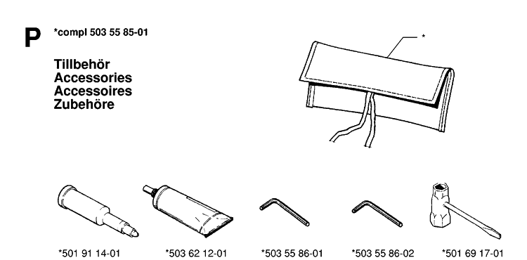 Accessories Diagram and Parts List for 288 19974900001-20000600000 Husqvarna Chainsaw