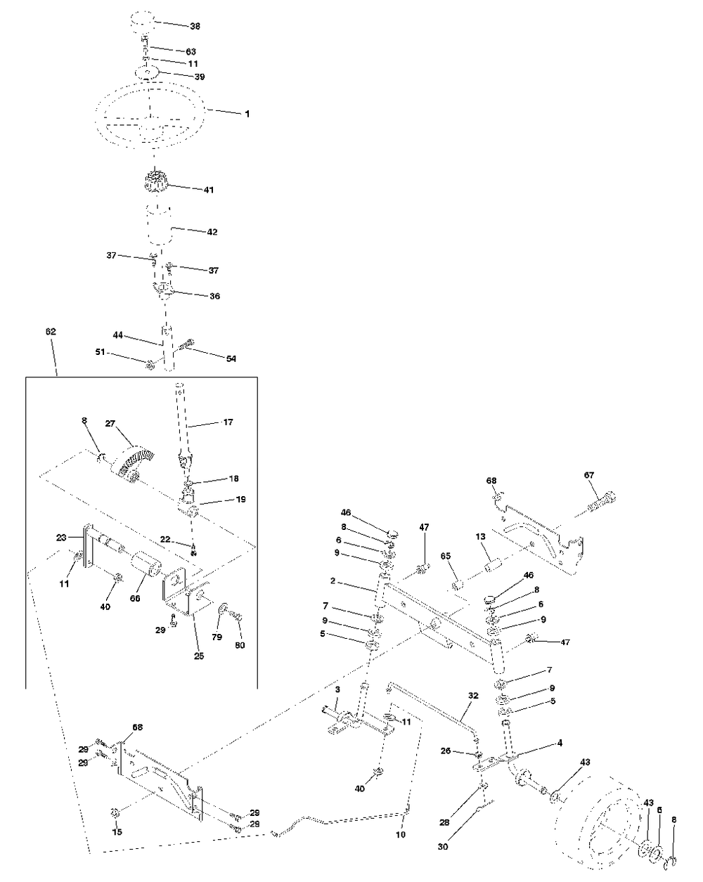Steering Assembly Diagram and Parts List for LT120 (954140047-A)(1998-01) Husqvarna Lawn Tractor