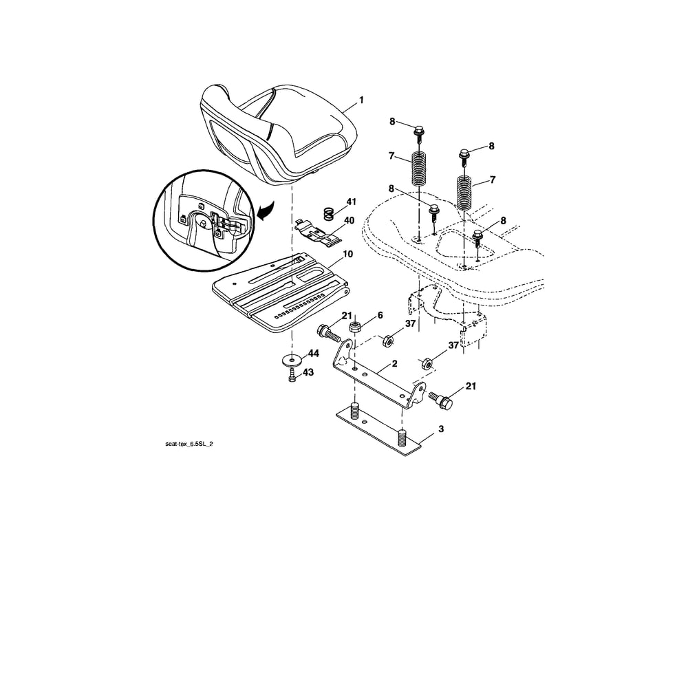 Seat Diagram and Parts List for 917289540  Husqvarna Lawn Tractor