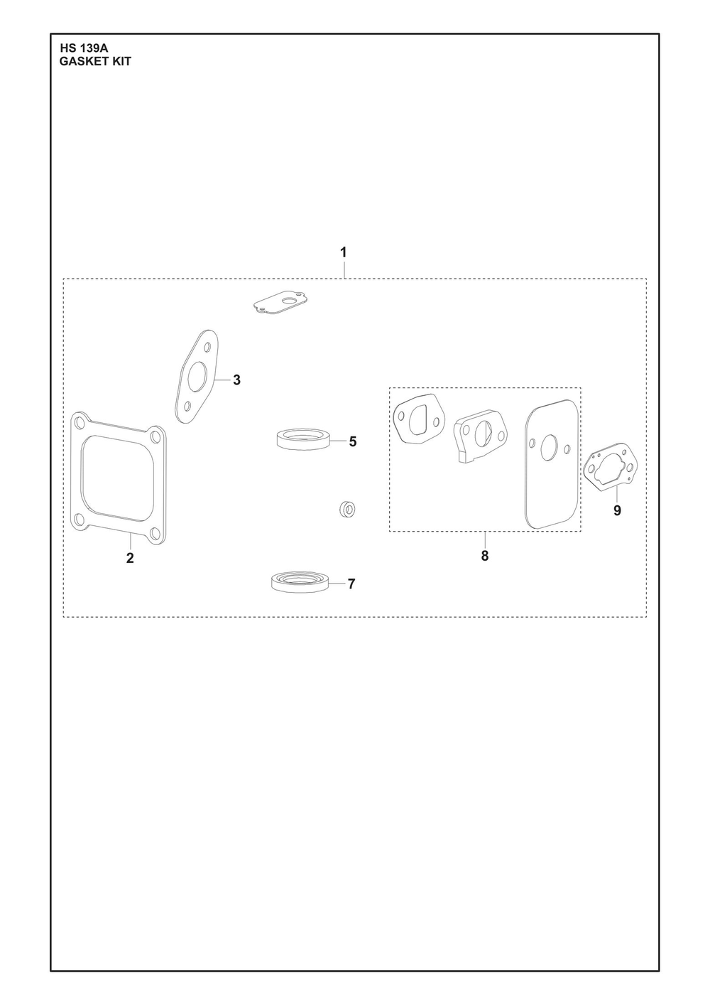 Gasket Kit Diagram and Parts List for HS139A531450701 531450702, 599912201, 599912202 Husqvarna Engine