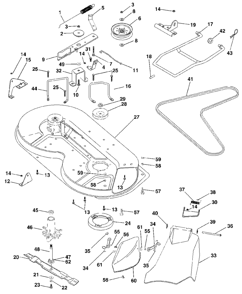 Mower Deck Diagram and Parts List for LR121 (954140001-A)(1996-08) Husqvarna Lawn Tractor