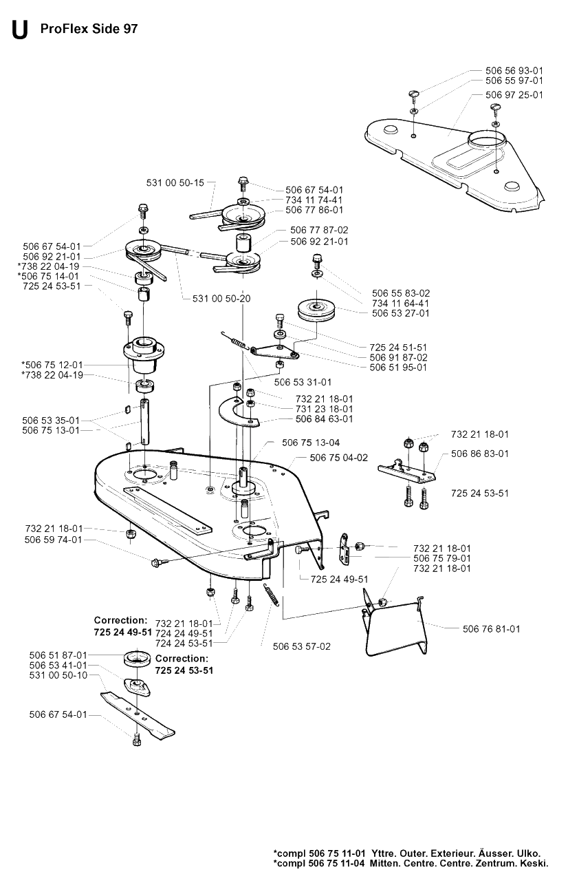 97cm Cutting Deck Diagram and Parts List for PF18 2000-02 Husqvarna Lawn Tractor