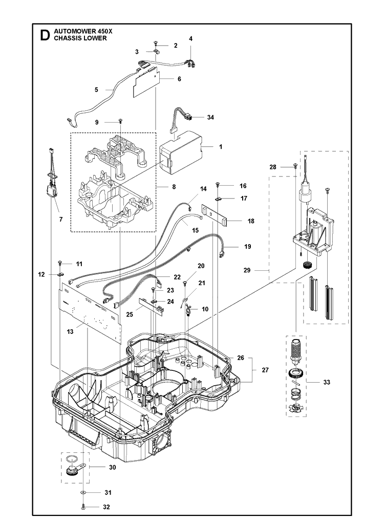 Chassis Lower Diagram and Parts List for 450X 2020 Husqvarna Lawn Mower