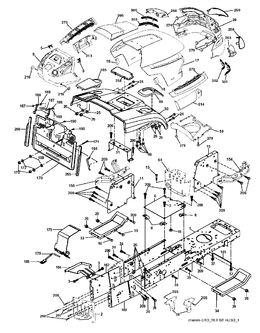 Chassis And Enclosures Diagram and Parts List for CTH220TWIN (96061019003)(2008-11) Husqvarna Lawn Tractor