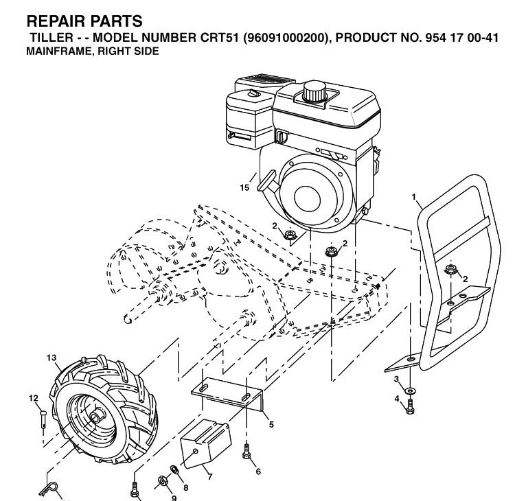 Mainframe, Right Side Diagram and Parts List for CRT51 (96091000200)(2006-02) Husqvarna Cultivator