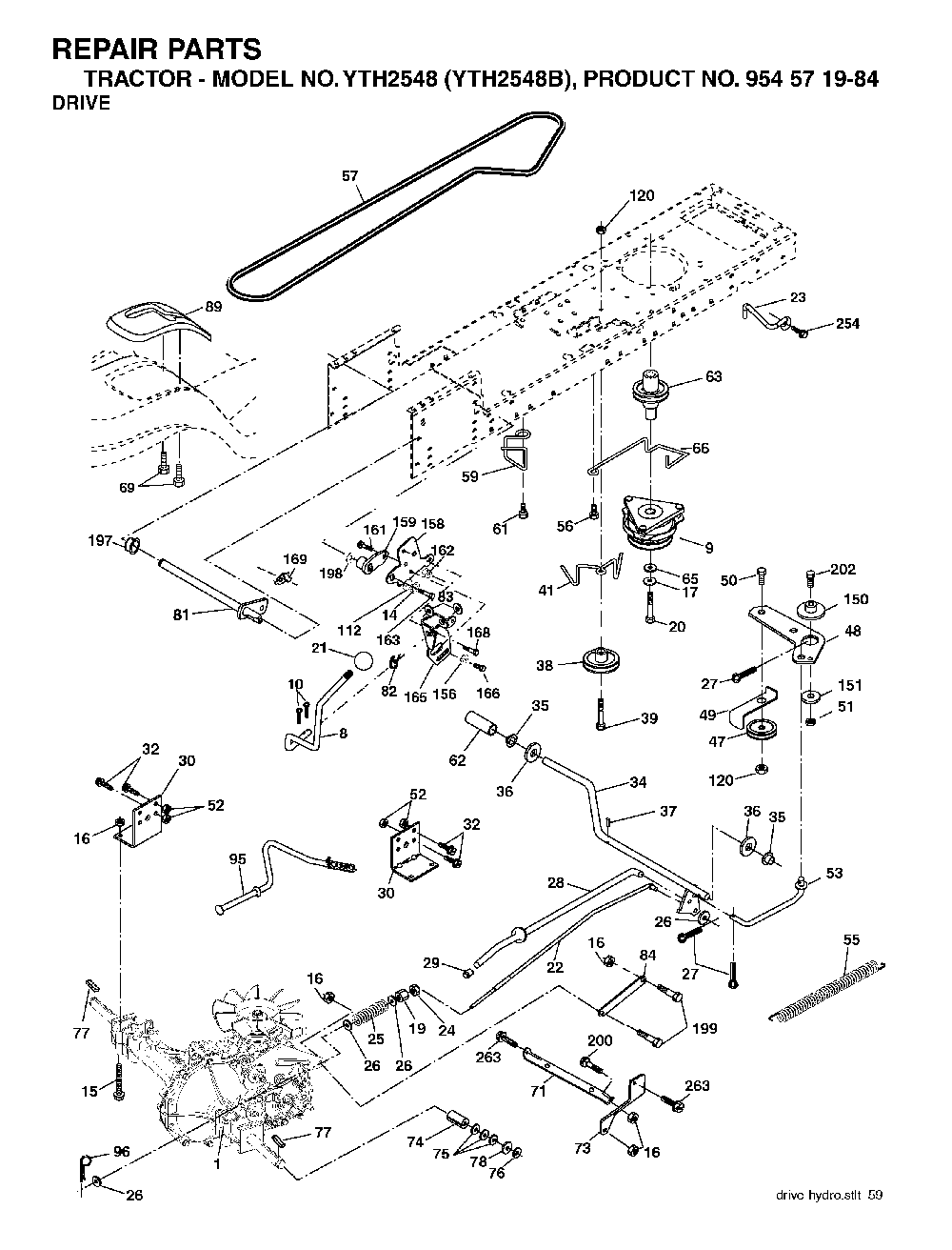 Drive Diagram and Parts List for YTH2548B (954571984)(2004-06) Husqvarna Lawn Tractor