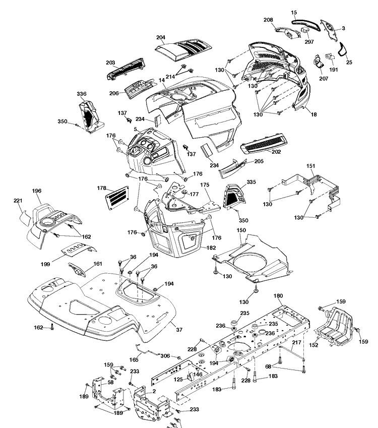 Chassis / Frame Diagram and Parts List for YTH24V48LS (96043011603)(2011-08) Husqvarna Lawn Tractor