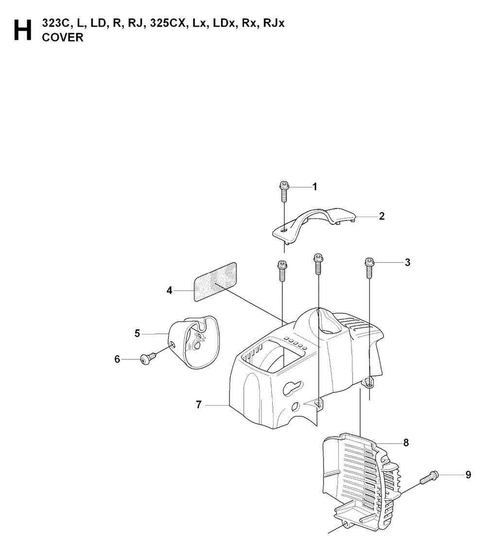 Cover Diagram and Parts List for 325CX 20080900001 & Above Husqvarna Trimmer