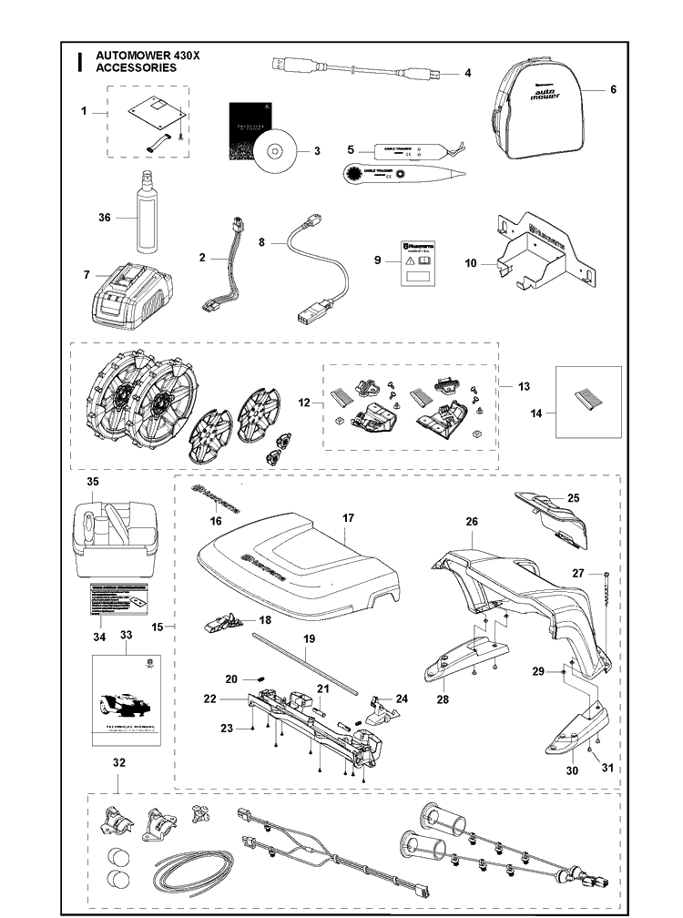 Accessories Diagram and Parts List for 430X 2019 Husqvarna Lawn Mower