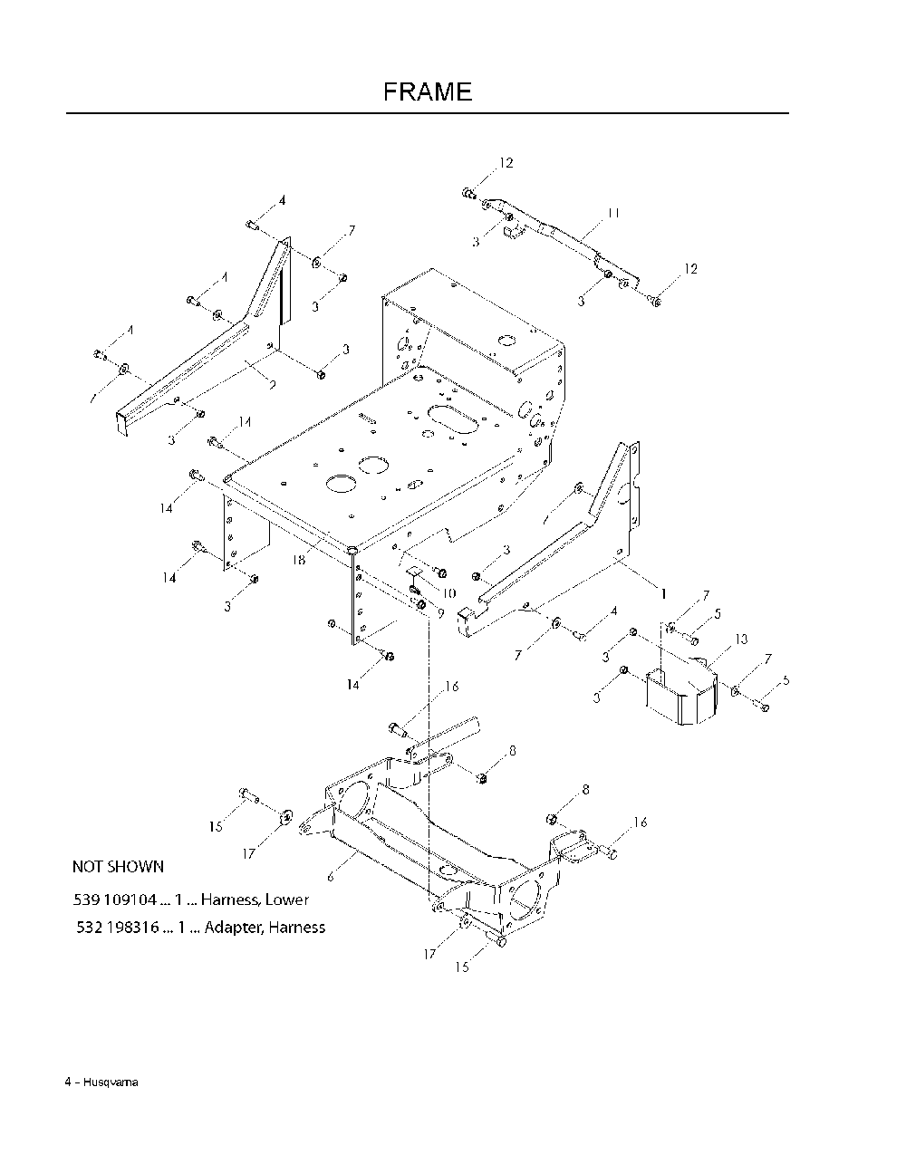 Frame Diagram and Parts List for WH3615966947001 2008-08 Husqvarna Lawn Mower