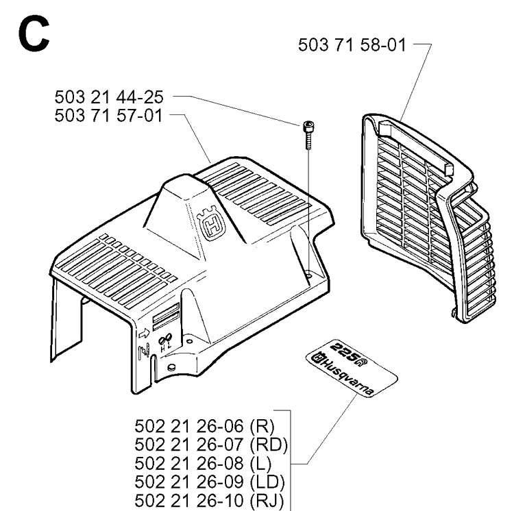 Cylinder Cover Diagram and Parts List for 225R 19962200001-19970500000 Husqvarna Brush Cutter