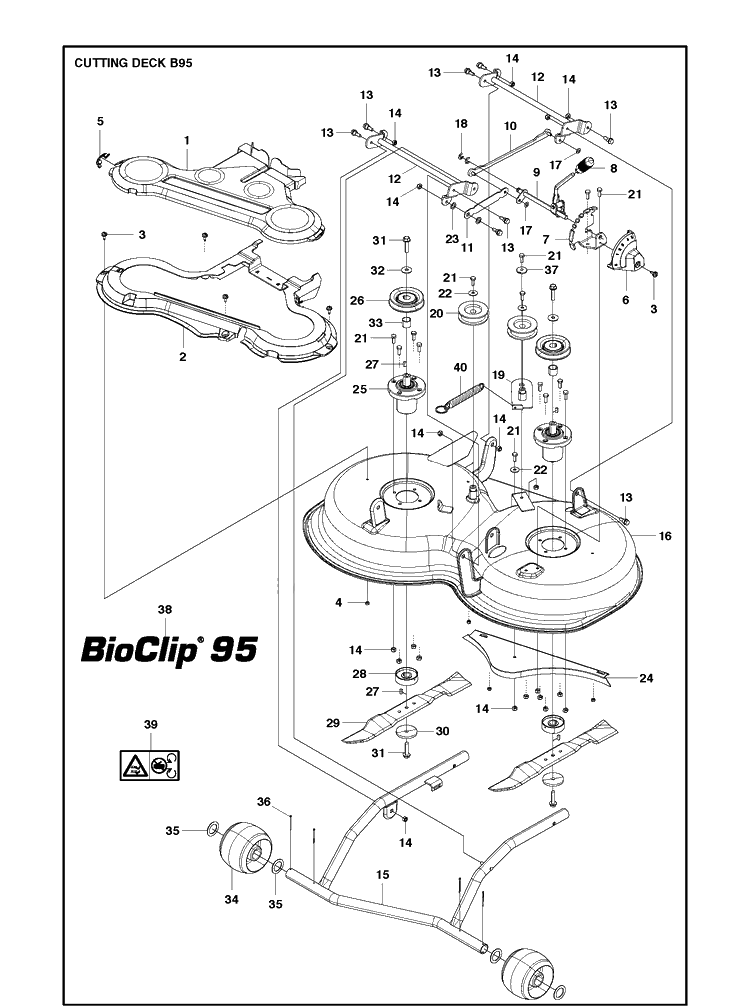 94cm Cutting Deck Diagram and Parts List for R115B  Husqvarna Lawn Mower