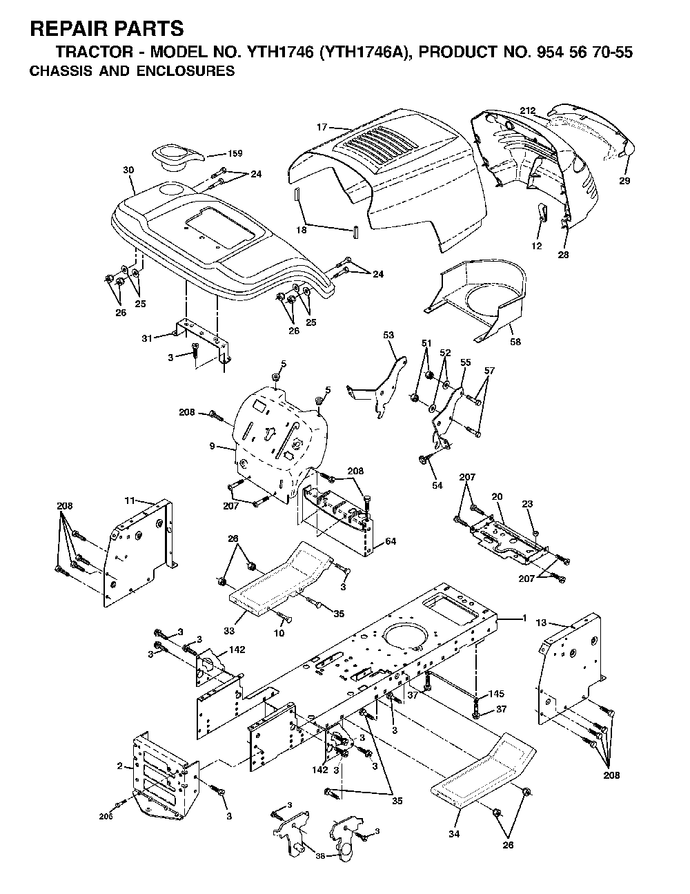 Chassis And Enclosures Diagram and Parts List for YTH1746A (954567055)(2000-11) Husqvarna Lawn Tractor