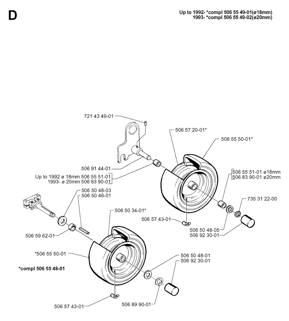 Wheels And Tires Diagram and Parts List for R11BIO 1999-04 Husqvarna Lawn Tractor