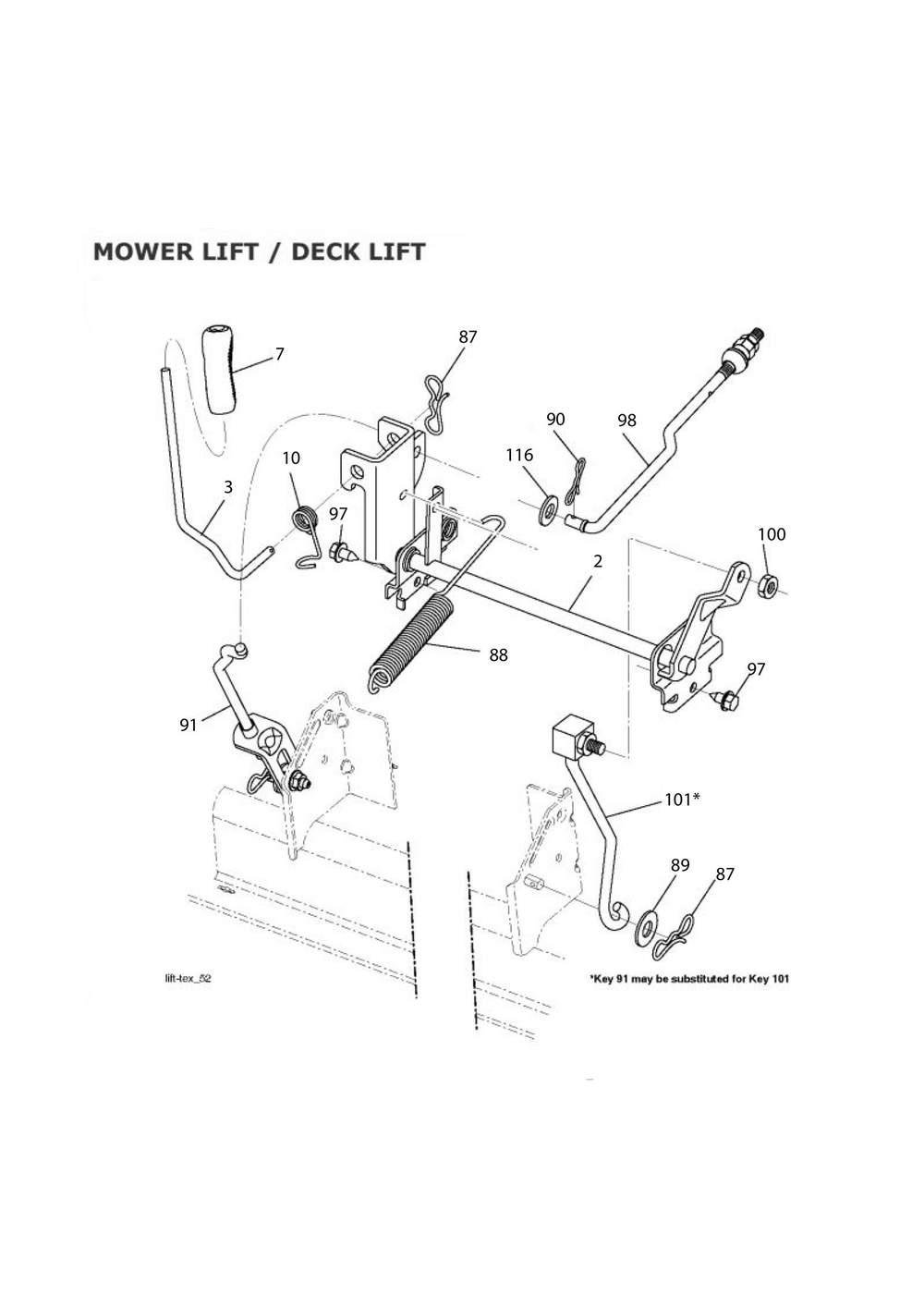 Mower Lift / Deck Lift Diagram and Parts List for TC130 2020 Husqvarna Lawn Tractor