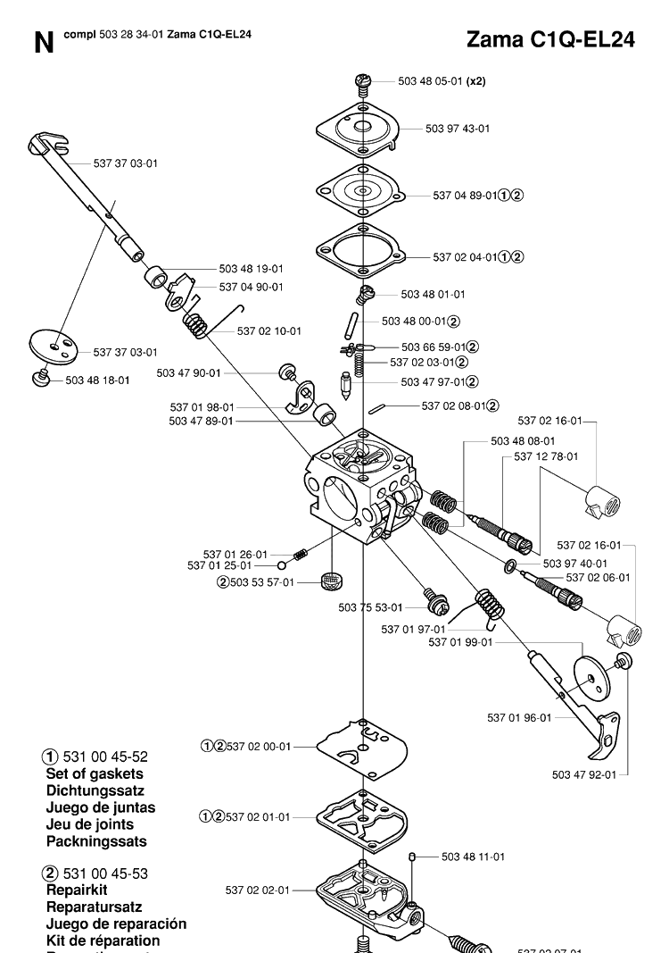 Carburetor Diagram and Parts List for 326P 20062800001-20081199999 Husqvarna Pole Saw