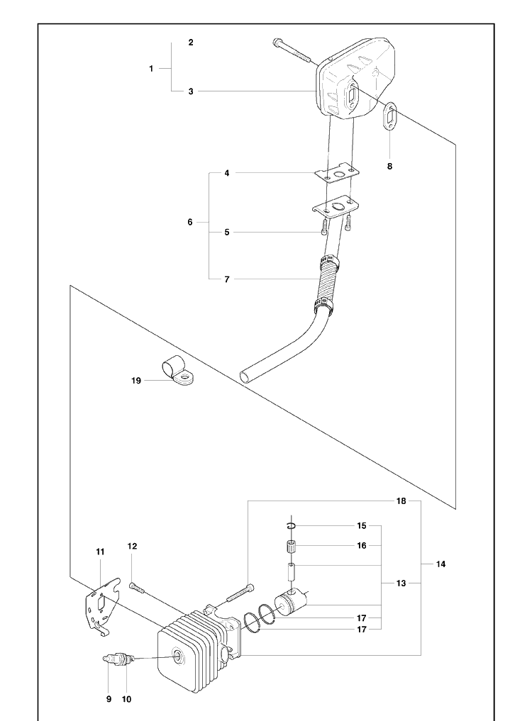 Cylinder, Piston, And Muffler Diagram and Parts List for 323HD60 2009-02 Husqvarna Hedge Trimmer