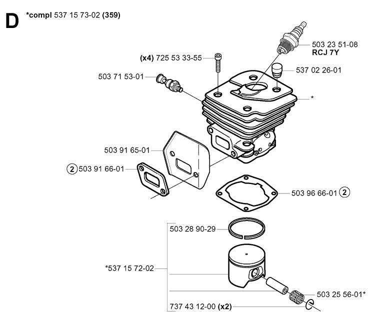 Cylinder Piston 3 Diagram and Parts List for 357XP 20041800001-20050600000 Husqvarna Chainsaw