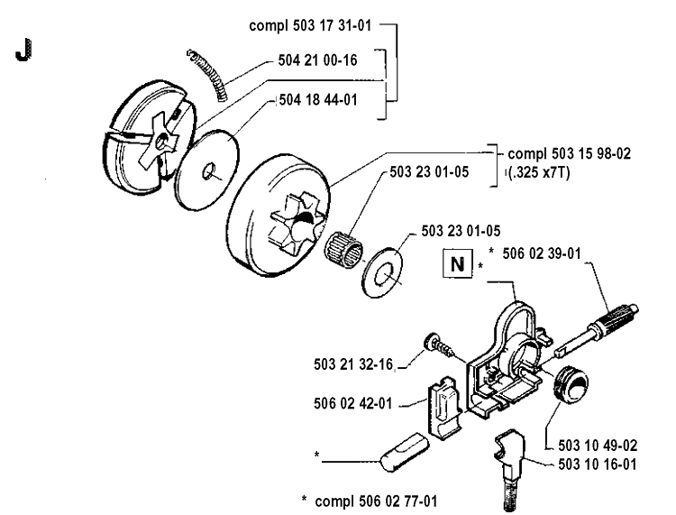 Clutch And Oil Pump Diagram and Parts List for 40 19912200001-19952300000 Husqvarna Chainsaw