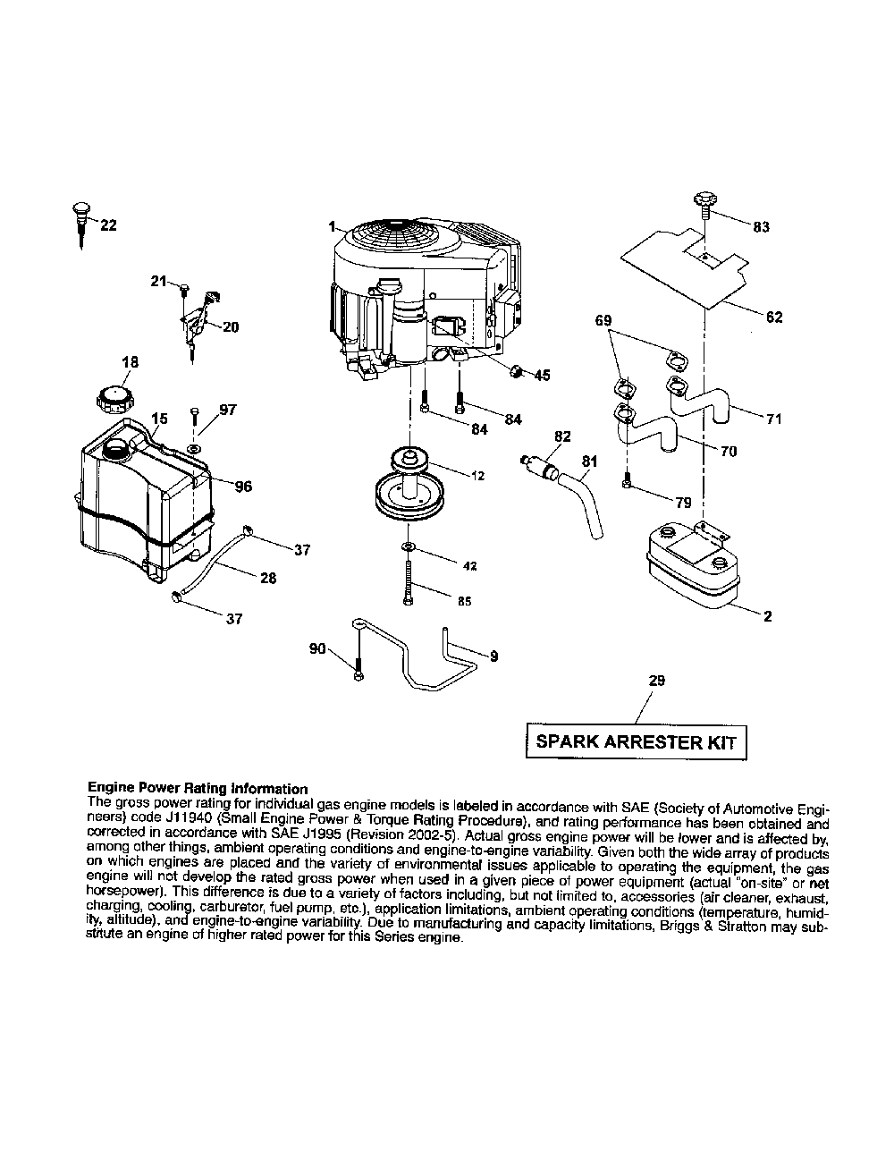 Engine Diagram and Parts List for YTH2246-917287542  Husqvarna Lawn Tractor