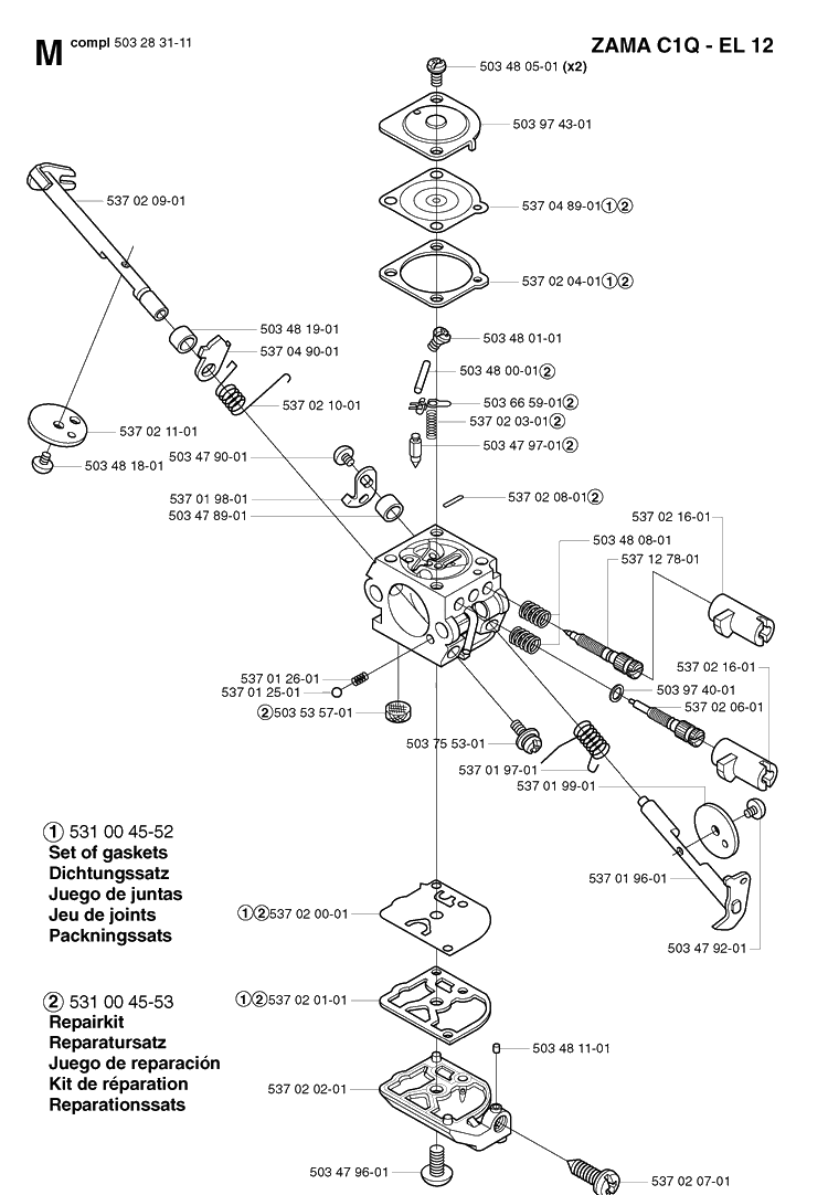 Carburetor Details Diagram and Parts List for 325E 20020900001-Current Husqvarna Edger