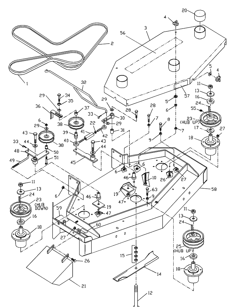 Front Deck Diagram and Parts List for WH4817 2001-02 Husqvarna Lawn Mower