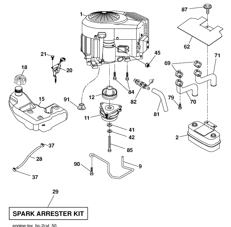 Engine Diagram and Parts List for YTH23V48 (96043008601)(2010-04) Husqvarna Lawn Mower