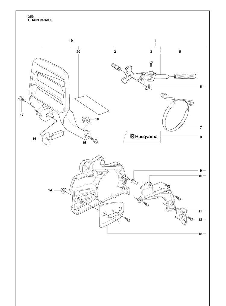 Chain Brake Diagram and Parts List for 359 2010-02 Husqvarna Chainsaw