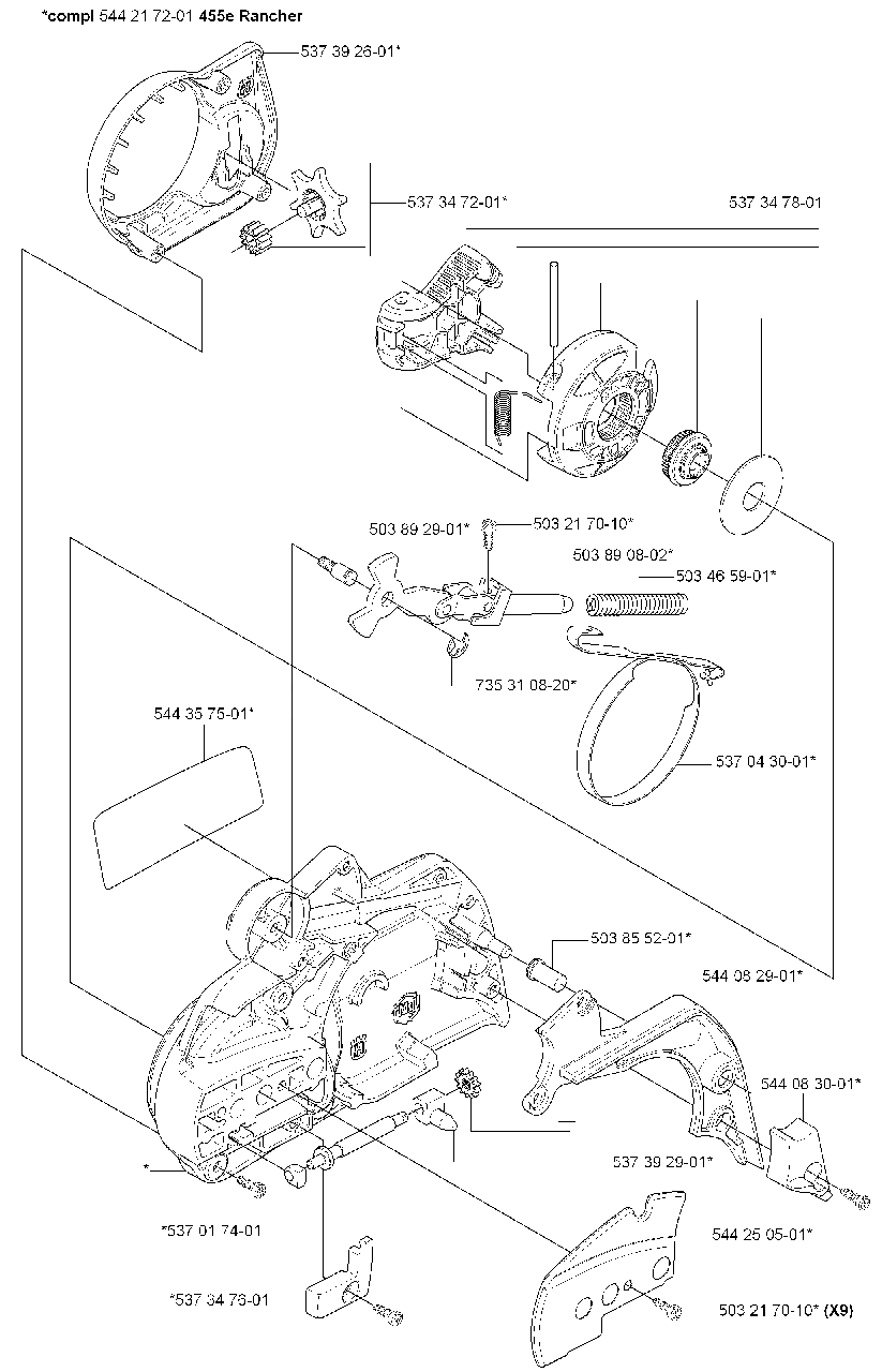 Chain Brake 455e Diagram and Parts List for 455ERANCHER 2007-01 Husqvarna Chainsaw
