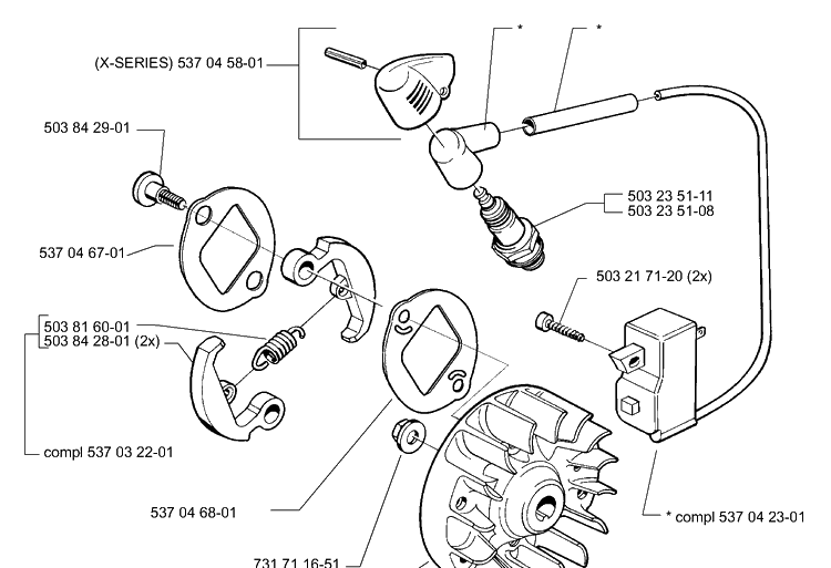 Ignition/Flywheel Diagram and Parts List for 325E (X-SERIES)(1999-10) Husqvarna Edger