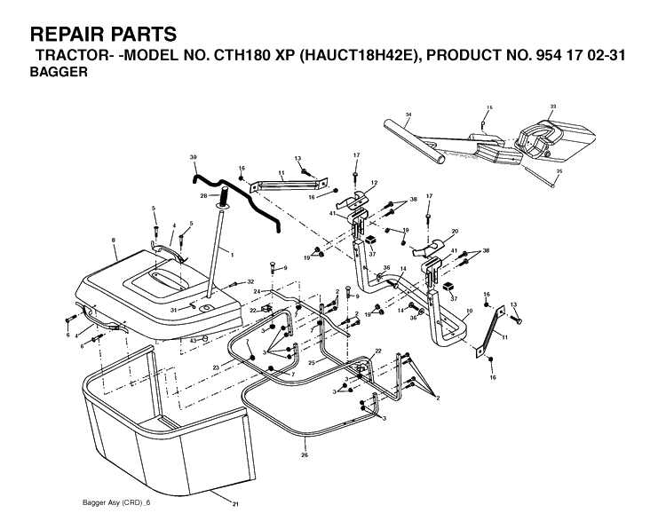 Bagger Diagram and Parts List for CTH180XP (HAUCT18H42E)(2004-09) Husqvarna Lawn Tractor