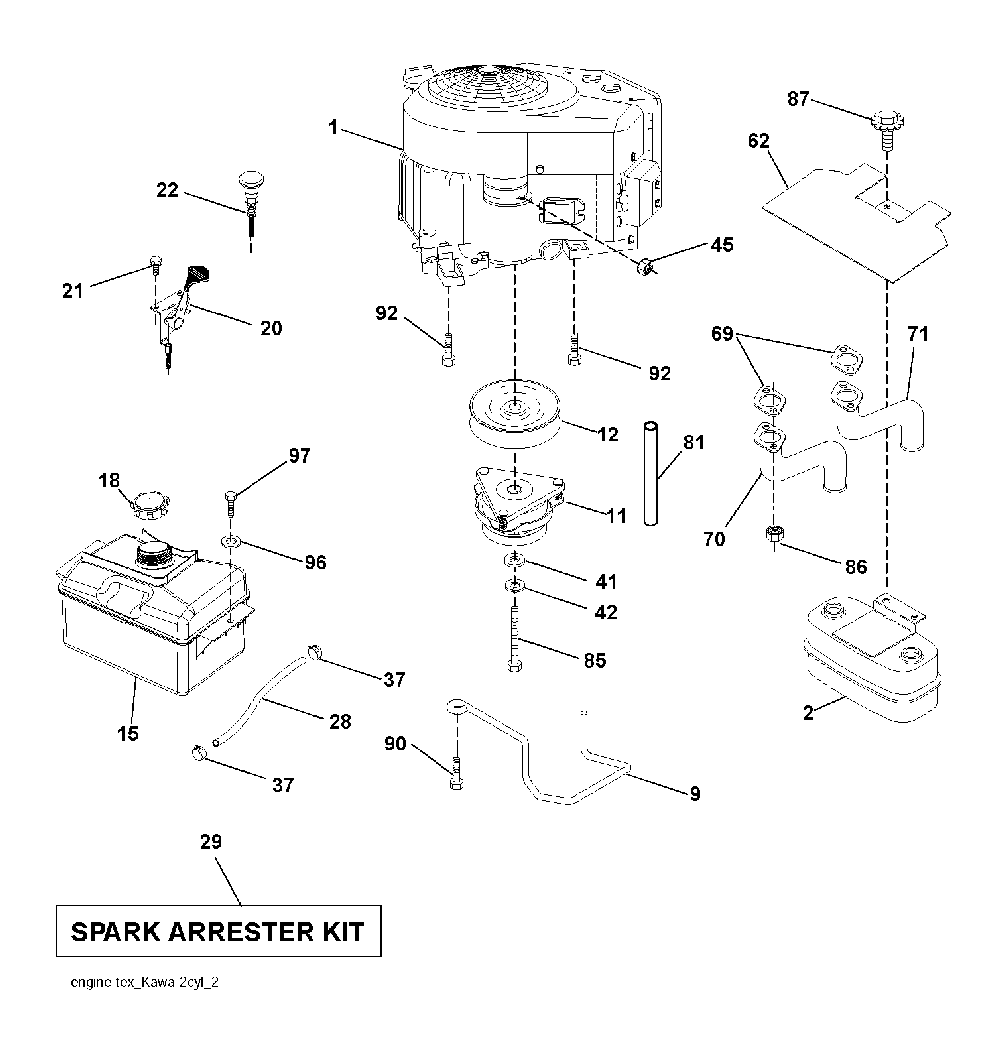 Engine Diagram and Parts List for LTH1742T (96041006702)(2009-03) Husqvarna Lawn Tractor