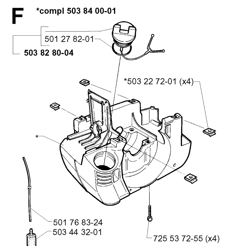 Crankcase Diagram and Parts List for 240L 19984400001-20001400000 Husqvarna Edger