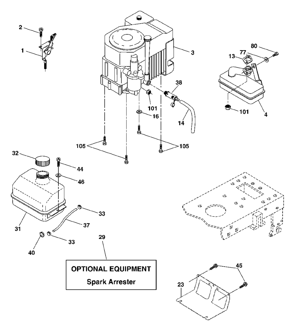 Engine Diagram and Parts List for LT1538 (954569776-A)(2002-11) Husqvarna Lawn Tractor