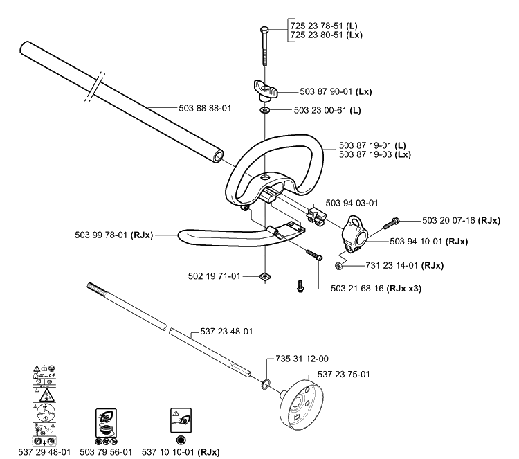 Shaft / Tube / Handle Diagram and Parts List for 323L 2006-04 Husqvarna Trimmer