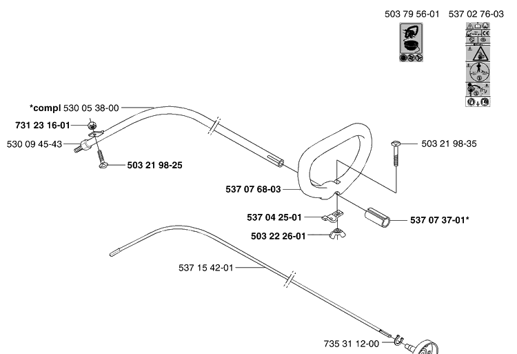 C Handle / Shaft Diagram and Parts List for 326C (L-LX-RX)(E-Tech 2)(2002-02) Husqvarna Brush Cutter